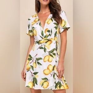 Lulus Ala Tart Lemon Print Wrap Dress